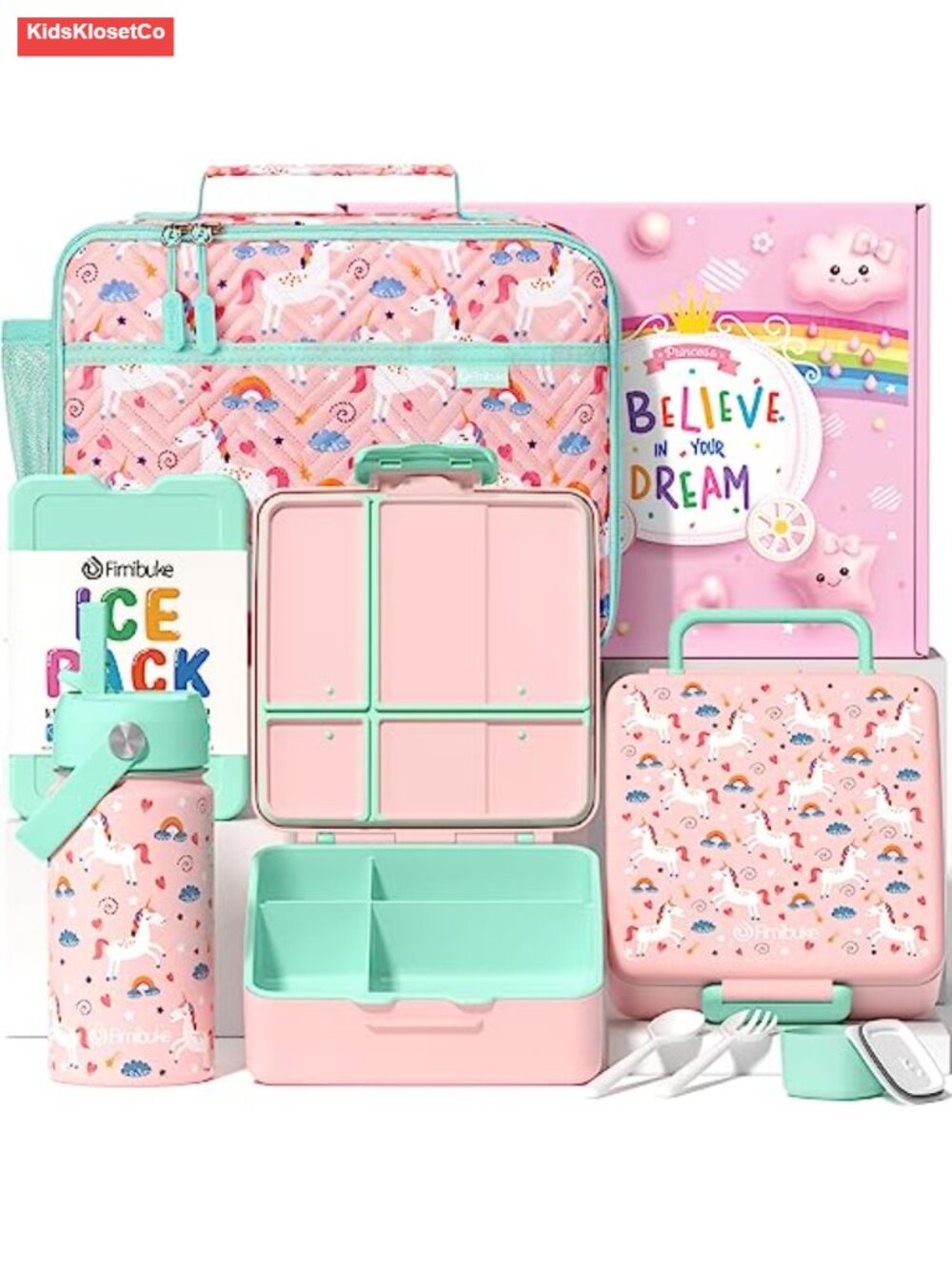 Kids Lunch Box Set with Insulated Water Bottle & Lunch Bag, 4 Compartments,